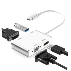 Weton USB C to HDMI DVI VGA Adapter, 4 in 1 USB-C hub to 4K HDMI, VGA, DVI Video Adapter, Male to Female Multi-Display Video Converter Monitors Connector for Mac Pro, MacBook Air, iPad Pro, XPS, etc