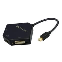 BELIN LINK Thunderbolt to HDMI+VGA+DVI Adapter, Mini dp （Display Port） to HDMI VGA DVI Gold-Plated Connector 3 in 1video Adapter, for MacBook Pro mac Book air Surface pro(Cobra Appearance) (Black)