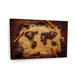 Smile Art Design World Map of Coffee Beans and Spices Vintage Kitchen Canvas Wall Art Print Restaurant Cafe Coffee Shop Dining Room Farmhouse Decor Modern Housewarming Gift Ready to Hang 11x17