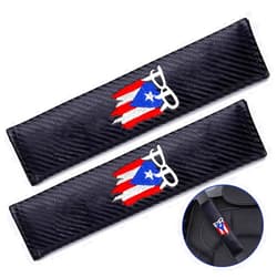 Hangoo 2Pcs Seat Belt Covers Shoulder Pads for PR Puerto Rico, Car Accessories, Embroidered Logo Black Leather Car Seat Belt Pads Safety Belt Cover Pad. (PR Puerto Rico)