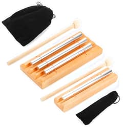 Tosnail 2 Pack Meditation Chime with Mallet and Cloth Storage Bag, Trio and Solo Percussion Instrument Meditation Bell Chime Hand Chime for Prayer, Yoga, Eastern Energy Healing, Mindfulness