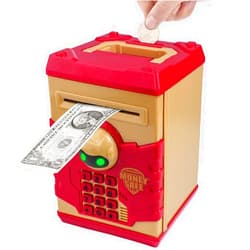 Totola Piggy Bank Electronic Mini ATM for Kids Baby Toy, Safe Coin Banks Money Saving Box with Auto-Open Robot Door, Password Code Lock & Carry Handle for Children,Boys Girls Best Gift (Khaki)