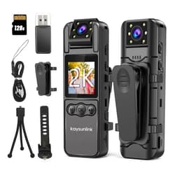 Kaysunlink Body Camera with 1.4” Screen Audio and Auto Video Night Vision 1440P UHD Mini Police Wearable Body Worn Cam Portable Small Personal Camcorder Sport Action Outdoor Video Recorder (2K-128GB)