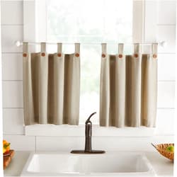 Elrene Home Fashions Tucker Solid Button Tier Window Curtains for Kitchen or Bathroom, 30 Inches by 24 Inches, Linen, Set of 2
