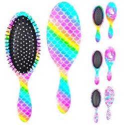 AuSletie Rainbow Mermaid Hair Brush for Girls and Women, Wet Dry Brush Detangler for Curly Hair, Pain Free Comb for All Hair Types