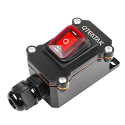 QTEATAK Inline Cord Switch DPST AC/DC 20A-125V,16A-250V,30A-24V,35A-12V, IP66 Waterproof On-Off-On with Red Light Buttons, One-Side Entry & Exit Line, Outdoor Electrical Start Stop Toggle Switch