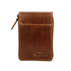 FINELAER Leather 9 Slot Vertical Credit Debit Card Holder Money Wallet Zipper Coin Purse for Men Women (Brown Stag)