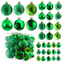 PREXTEX 36-Piece Green Christmas Ornaments Set - Shatterproof Christmas Tree Balls - 6 Styles, 3 Sizes with Hanging Loops to Decorate Christmas Tree - Ideal for Indoor and Outdoor Holiday Decor