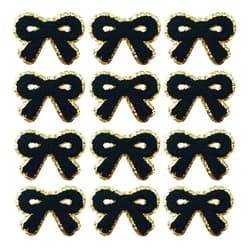SaktopDeco 12 PCS Black Bow Patch Bow Iron On Patch Gold Edges Chenille Patches Bow Applique Embroidery Patches for DIY Hats Bags Clothes