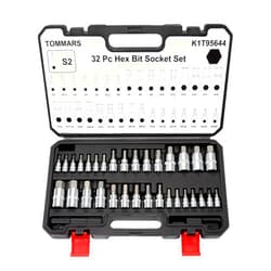 TOMMARS 32-PC Master Allen Hex Bit Socket Set, SAE & Metric Allen Hex Key Wrench Socket Set S2 Steel 1/4
