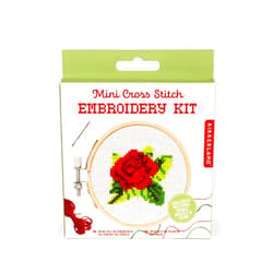 Kikkerland DIY Mini Cross Stitch Rose Embroidery Craft Starter Kit Set, with Pattern Instructions, 3