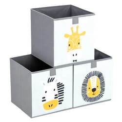 Navaris Kids Storage Cubes (Set of 3) - Storage Boxes 11x11x11 with Animal Designs - Children's Cube Bins Fabric Organizer Bin - Mint Green