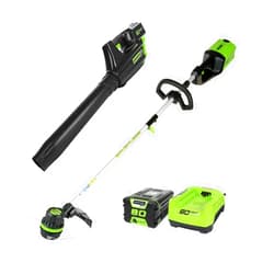 Greenworks Pro 80V Cordless Brushless String Trimmer + Leaf Blower Combo, 2Ah Battery and Charger Included STBA80L210