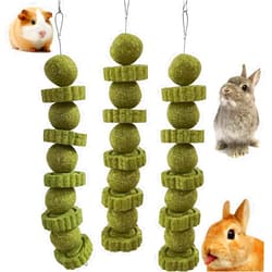 kathson 3Pcs Bunny Chew Toys Rabbit Chewing Toy for Teeth Grinding Chinchilla Treats Timothy Grass Cake Molar Balls for Guinea Pigs Hamsters Gerbils Rats Squirrels Playing Improve Pets Dental