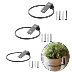 Fegdyi 3 Pack Flower Pot Holder Ring Wall Mounted Set Metal Bracket Hook Hangers Plant Planter Pack Indoor Outdoor Hooks Iron Black Collapsible Hanging (4 inch)