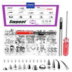Swpeet 96 Sets 12 Styles Silver Mixed Shape Spikes and Studs Metal Screw Back Bullet Cone Studs and Spikes Rivet Leather Rivets Kit with Install Tools for DIY Craft Leather Craft Repairs Decoration