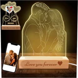 YanNanKe Personalized 3D Portrait Illusion Photo Lamp Custom Picture Engraved Plaque Night Light with Wood Base Customized Photo Acrylic LED Lamp Gift for Valentine's Day Anniversary's Day Birthday