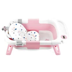 PandaEar Baby Bathtub for Newborn Infant, Collapsible Baby Infant Bath Tub Toddler Travel Bathtub with Soft Cushion & Drain Hole for Toddler 0-24 Months (Pink)