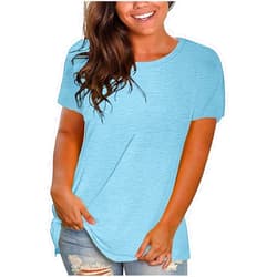 LRMQS Summer Tops for Women 2024 Plus Size Fashion Casual V Neck Short Sleeve T Shirts Comfy Trendy Ladies Blouse Tee