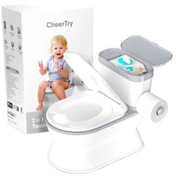 CheerTry 2-in-1 Toddler Potty Training Toilet - Larger Potty Chair & Detachable Training Seat for Boys & Girls Ages 1-3 with Flushing Sound, Wipes Storage, Toilet Paper Holder - Grey