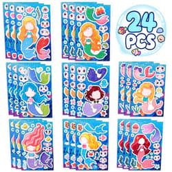 Reaeon 24 PCS 8.27’’×5.9’’ Make a Face Stickers for Kids Toddlers, Make Your Own Mix and Match Mermaid Stickers Sheets for Girls Crafts Activities, Birthday Gifts, Goodie Bags Stuffers