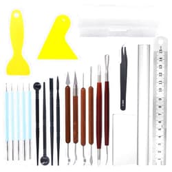 Glarks 21Pcs Carving Modeling Clay Sculpting Tool Set Including Pottery Sculpture Tool, Silicone Tip Pen, Dual-End Dotting Clay Tool, Scraper, Tweezers, Ruler, Acrylic Clay Roller, Acrylic Sheet