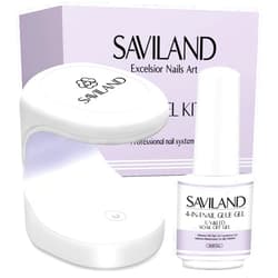 SAVILAND Gel X Nail Glue with Lamp Kit, 4-in-1 U V Nail Glue Gel DUO 15 ML for Nail Tips and U V Nail Lamp for Nails Fast Curing Nail Glue for Gel X Nail Extension DIY Nail Art