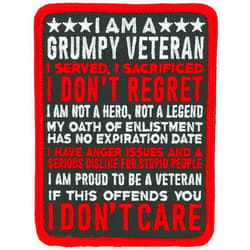 Hot Leathers I Am A Grumpy Veteran Patch PPL9914-3 Width x 4 Height Inches