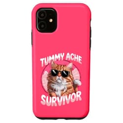 I Survived Tummy Ache Survivor My Tummy Hurts Joke iPhone 11 Tummy Ache Survivor Funny Cat Meme Cat Joke Retro Vintage Case