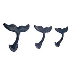 Wowser Navy Blue Whale Tail Cast Iron Wall Hooks, Wall Mounted Decoration, Beach Themed Wall Décor, Set of 3, 4.5 Inches High