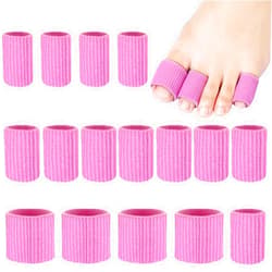 Blulu 16 Pcs Toe Cushion Tube Toe Tubes Sleeves Soft Gel Corn Pad Protectors for Cushions Corns, Blisters, Calluses, Toes and Fingers (Pink)