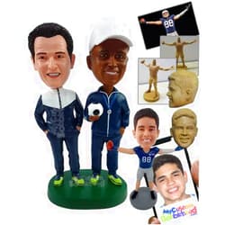 MyCustomBobblehead.com Custom Bobblehead Extravagant Looking Couple Facing eachother with Colorful Shirts - Wedding & Coupl