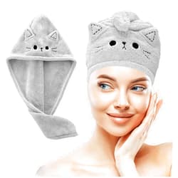 KONVOK Microfiber Hair Towel Cat Print Cute, Hair Towels Wrap for Women Girls, Fast Dry Plopping Hair Turbans for Wet/Curly Hair, Hair Drying Towel Absorbent, Thick Hair Anti Frizz, Gray
