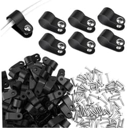 RGBZONE 120pcs 3/8 Inch Black R-Type Cable Clips with Screws, Nylon Plastic Wire Clips for Indoor Outdoor Electrical Wire Cord Management (10.4mm, 3/8 Inch)