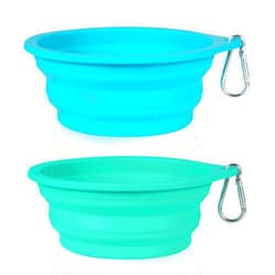 SLSON 2Pack Collapsible Dog Bowl,Integrated Molding Travel Bowl No Plastic Rim Pet Feeding Bowls for Walking Traveling Outdoors,600ML (Light Blue+Light Green)