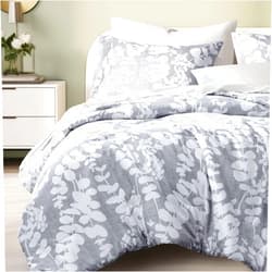Codi Gray Floral Comforter Set Queen Size, Botanical Bedding Sets | Nature Style, Unique Reversible Design, Better for Spring and Summer | Leaf Print 3 Pieces
