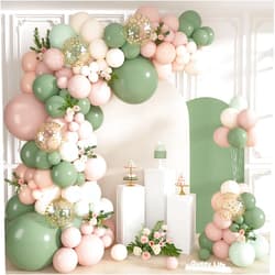 Ouddy Life Pink and Sage Green Balloons Arch Kit, Baby in Bloom Baby Shower Decorations Pastel Green Sand White Gold Confetti Balloon for Boho Floral Baby Shower Birthday Gender Reveal Party Supplies