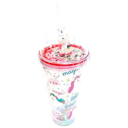 The Onyx Bee Glow Party Cups for Kids Light Up Tumbler Magic Cup with LED Glow in the Dark Water Drinking Bottle 16oz with Lid and Straw (Pink Unicorn)