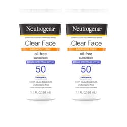 Neutrogena Face Sunscreen Broad Spectrum SPF 50 Clear Face Breakout Free Lotion, Fragrance- & Oxybenzone-Free, Non-Comedogenic, Twin Pack, 2 x 3 fl. oz