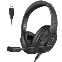 EKSA Headset with Microphone for Laptop, Wired Computer Headset with Volume & Mic Mute Controls, Lightweight PC Headphones for Office Call Center Skype (Over Ear USB Headset with AI ENC)
