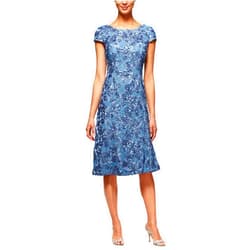 Alex Evenings Women's Tea Length Mother of The Bride Dress with Rosette Lace Detail (Petite and Regular Sizes)