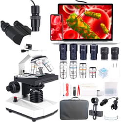 Poothoh Compound Trinocular Microscope, 40X-5000X Magnification, Research Grade Professional Microscope with USB Camera and Mechanical Stage, Microscope for Adults