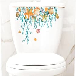 Paleery@FC Ocean Grass Shell Sea Star Toilet Cover Sticker Decals,Shell Conch Starfish Waterproof Toilet Lid Tank Seat Decals Cistern Self-Adhesive Bathroom Wall Sticker
