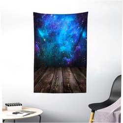 Ambesonne Galaxy Tapestry, Outer Space View from Rustic Wooden Deck Blue Nebula Star Night, Wall Hanging for Bedroom Living Room Dorm Decor, 40