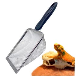 Casidoxi Falltail Stainless Steel Reptile Sand Substrate Scoop Shovel Sifter Fine Mesh Metal Reptile Litter Cleaner Scooper for Sand Bedding