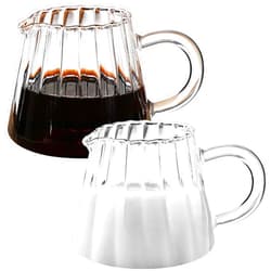 Loscarol 2 Pcs Small Glass Pitcher, Elegant Wave Shaped Glass Creamer Pitcher, Coffee Milk Creamer Pitcher, Serving Milk Frothing Pitcher, Glass Tea Pitcher, Milk Frother Cup Creamer Jug for Kitchen