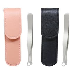 yueton 2PCS Nose Hair Trimming Tweezers Round Tip Nose Hair Clipper Stainless Steel Nose Hair Tweezers Nasal Clippers with PU Leather Bags for Women Men