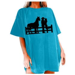 Shusuen Women's Fashion Casual Solid Color Short Sleeves Tees Valentine's Day Printed Sweatshirt Loose Comfortable Tops