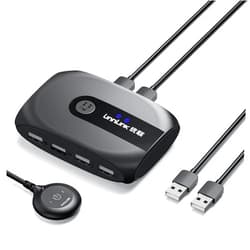 ÜnnLInk USB Switch Selector 2 Computers Sharing 4 USB 2.0 Devices KVM Switcher Hub Adapter for Mouse, Keyboard, Scanner, Printer, with One-Button Swap and 2 Pack USB Cable