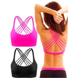 Patelai 2 Pack Padded Sports Bra for Women, Workout Strappy Tank Top Sexy Cross Back Racerback Seamless Comfortable Yoga Bra